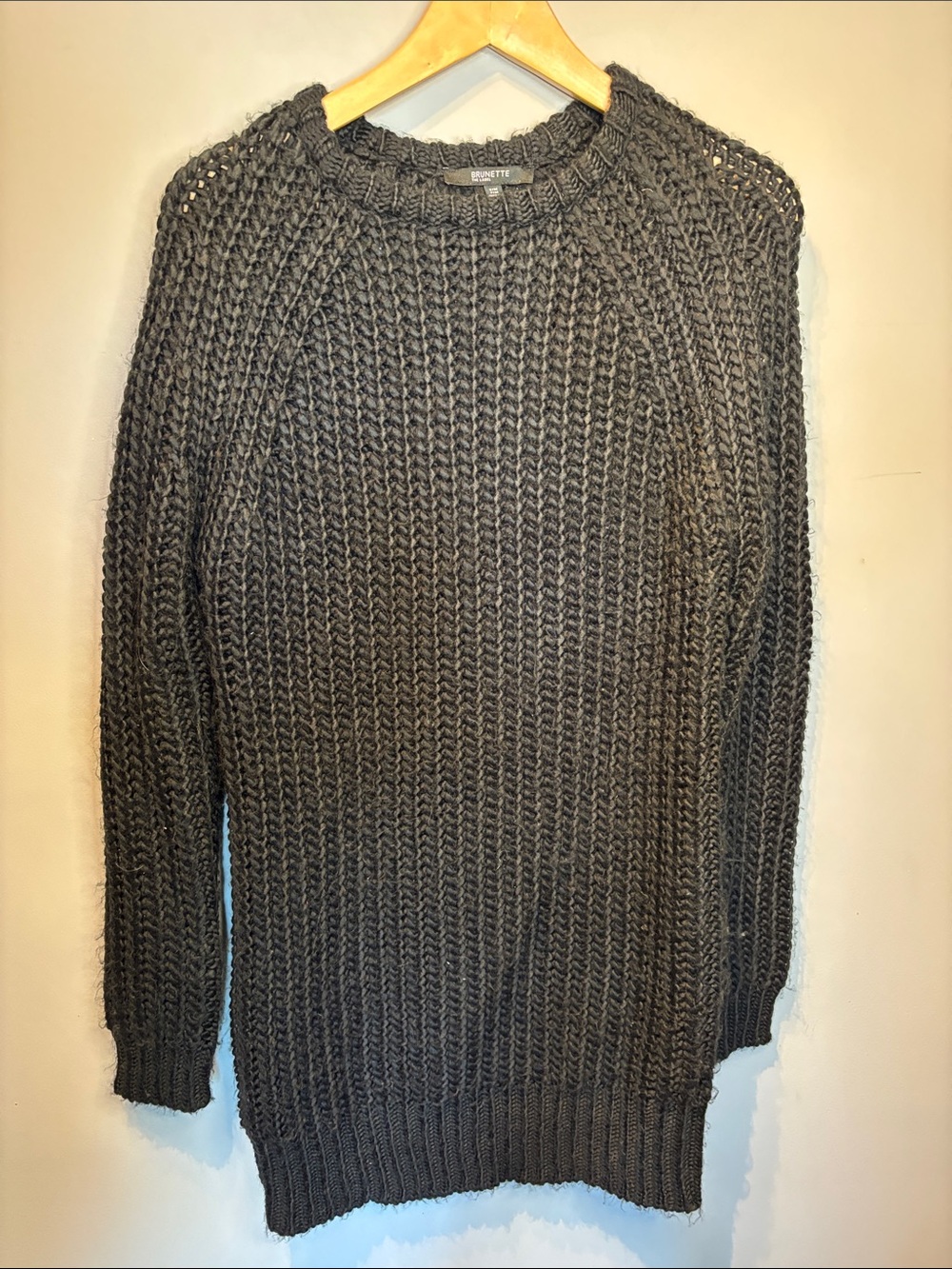 Brunette The Label Loose Knit Black Crew Neck Sweater Dress - Picture 2 of 7